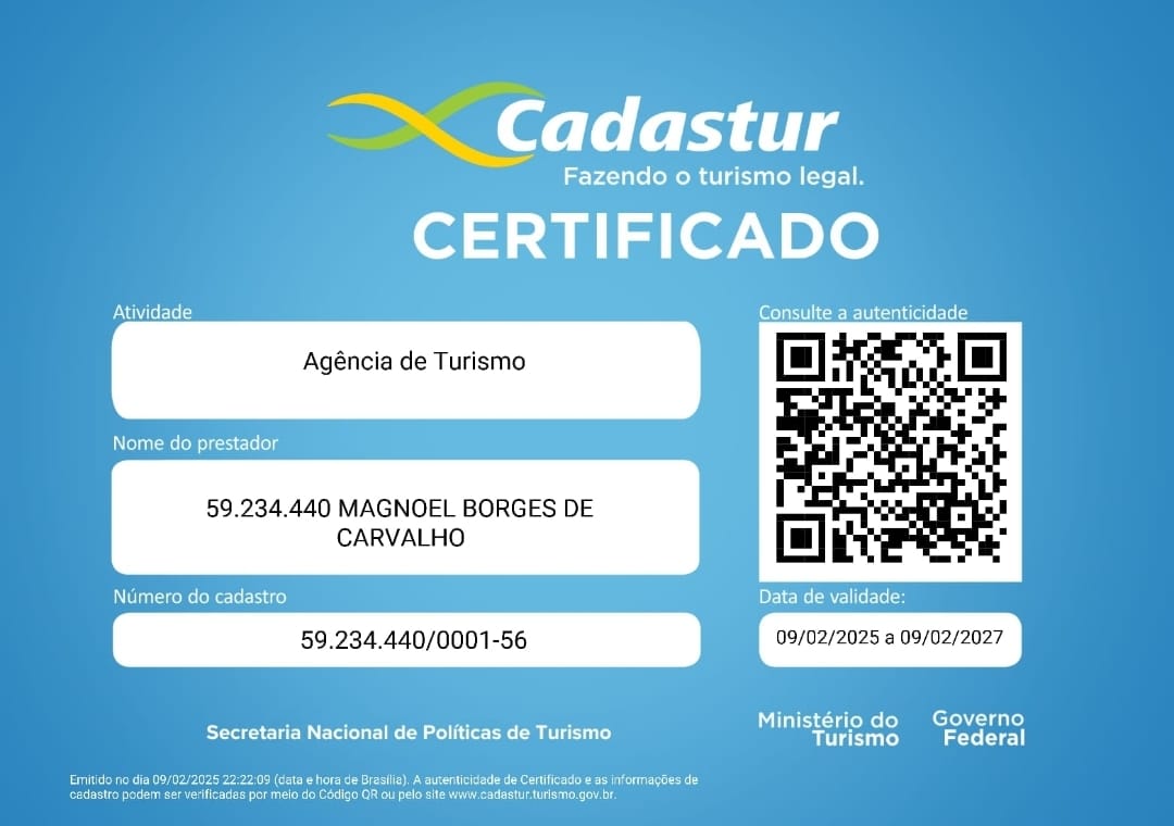 Certificado Cadastur da Magnuz Jeri